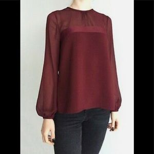 ZARA Crepe Casual Shirt
Top Blouse/Burgundy colour / 
Balloon Sleeve Key Hole